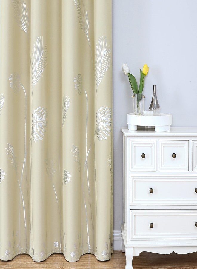Estelar Textiler Room Darkening Curtains 84 Inches Long 2 Panels Thermal Insulated Blackout Drapes with Foil Print Silver Palm for Living Room, 52Wx84L, Beige - Image 2